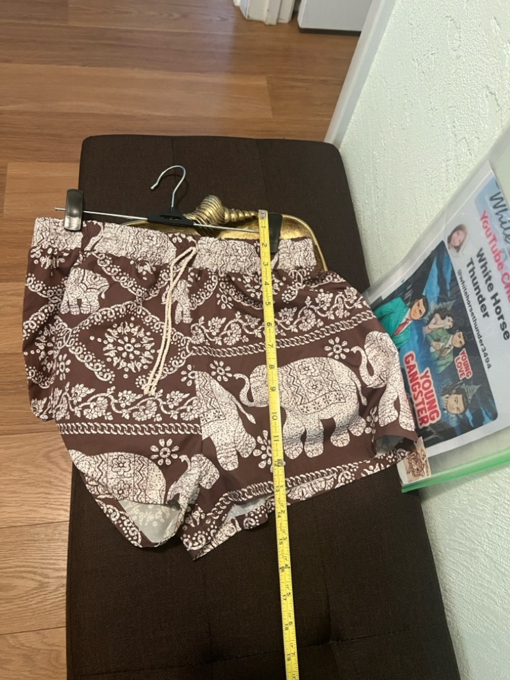 #1808: Brown Elephant Print Drawstring Women’s Shorts - Picture 3 of 9